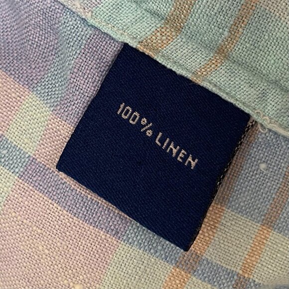 McKenzie Tribe 100% Linen Pastel Plaid Short Sleeve Button Down Shirt Sz L Large - Picture 6 of 6